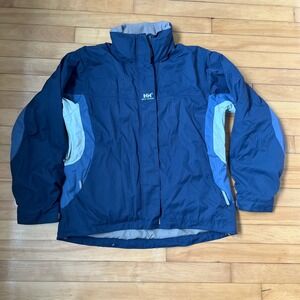 Helly Hansen Mens Large Blue Colorblock Technical Sailing Jacket Windbreaker L